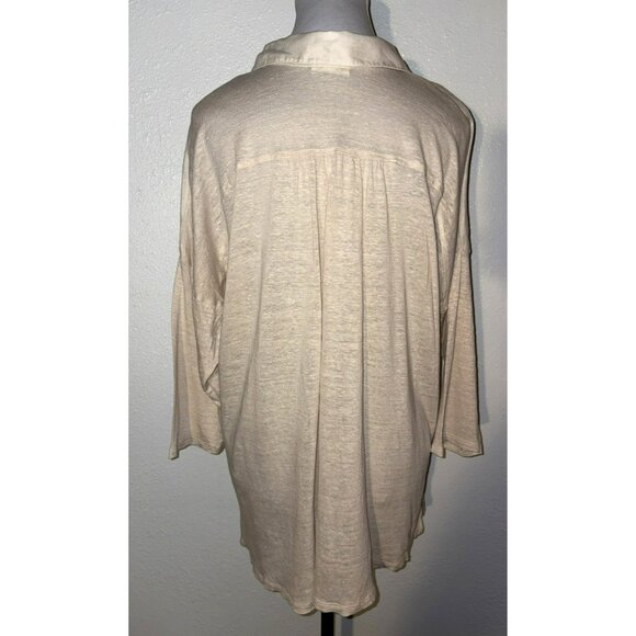 J.Jill Love Linen Tan/Cream Popover Tunic Top With 3/4 Sleeves - Size L - Picture 2 of 7